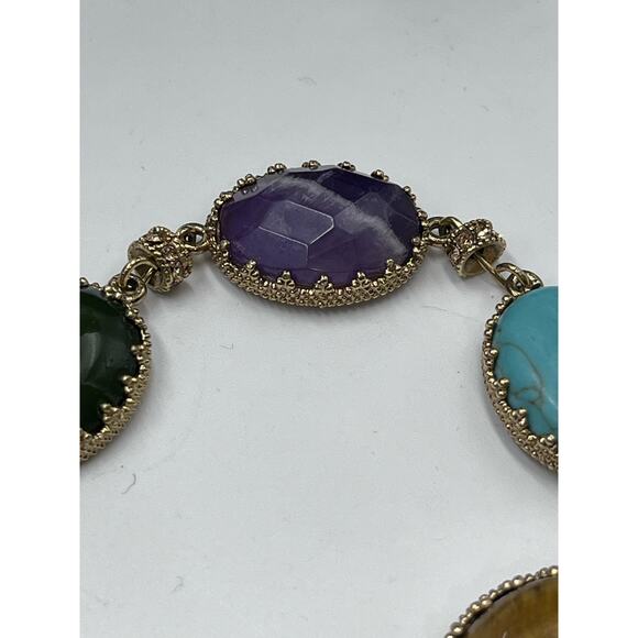 Lauren Ralph Lauren Multicolor Cabochon‎ Stone Gold Tone Toggle Bracelet - Picture 3 of 8